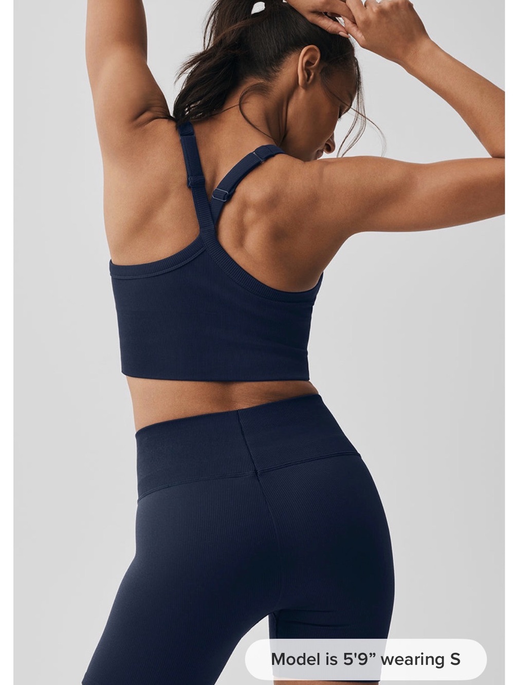 Alo navy set: seamless ribbed favorite bra tank + 7/8 high waist airlift legging